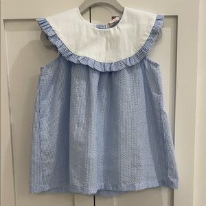 Stitchy Fish Peyton Dress in Blue Seersucker 18M